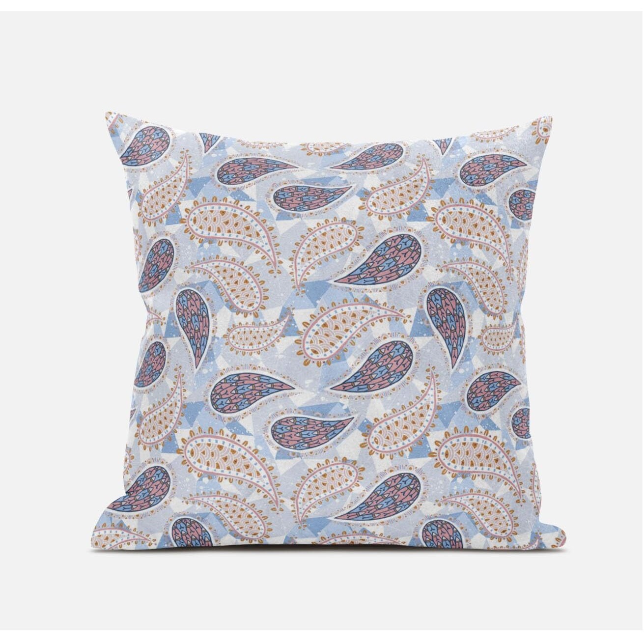 Amrita Sen Designs Paisley on Abstract Throw Fabric Pillow in Pink Light Blue 16x16