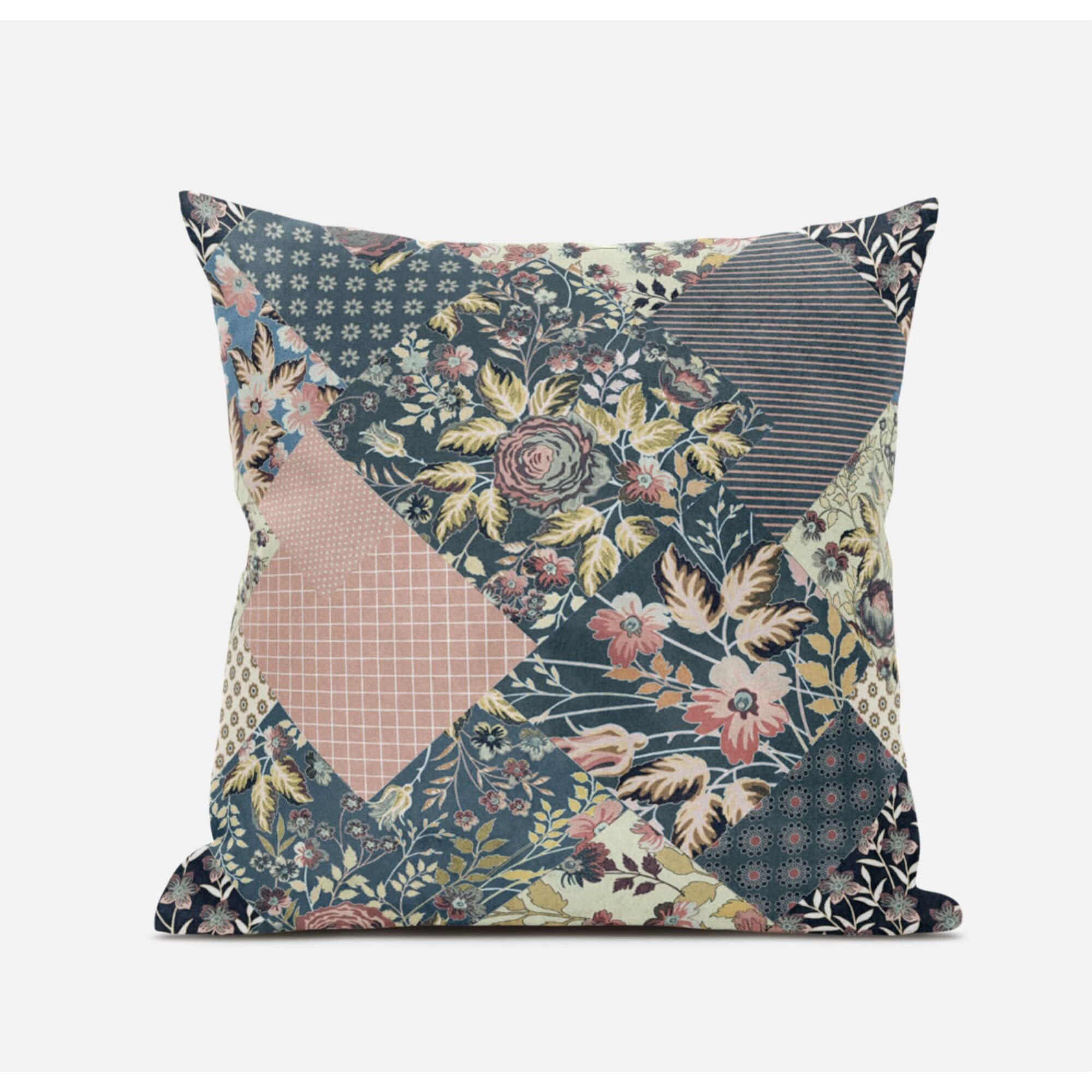 Amrita Sen Arizona Floral Patches Suede Blown and Closed Pillow in Red Green