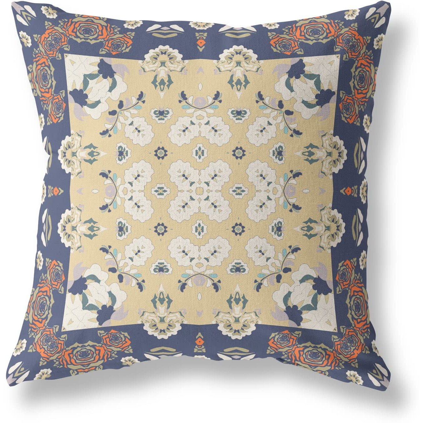 Amrita Sen Rose Box Broadcloth Indoor Outdoor Pillow, Zippered, BlueYellow