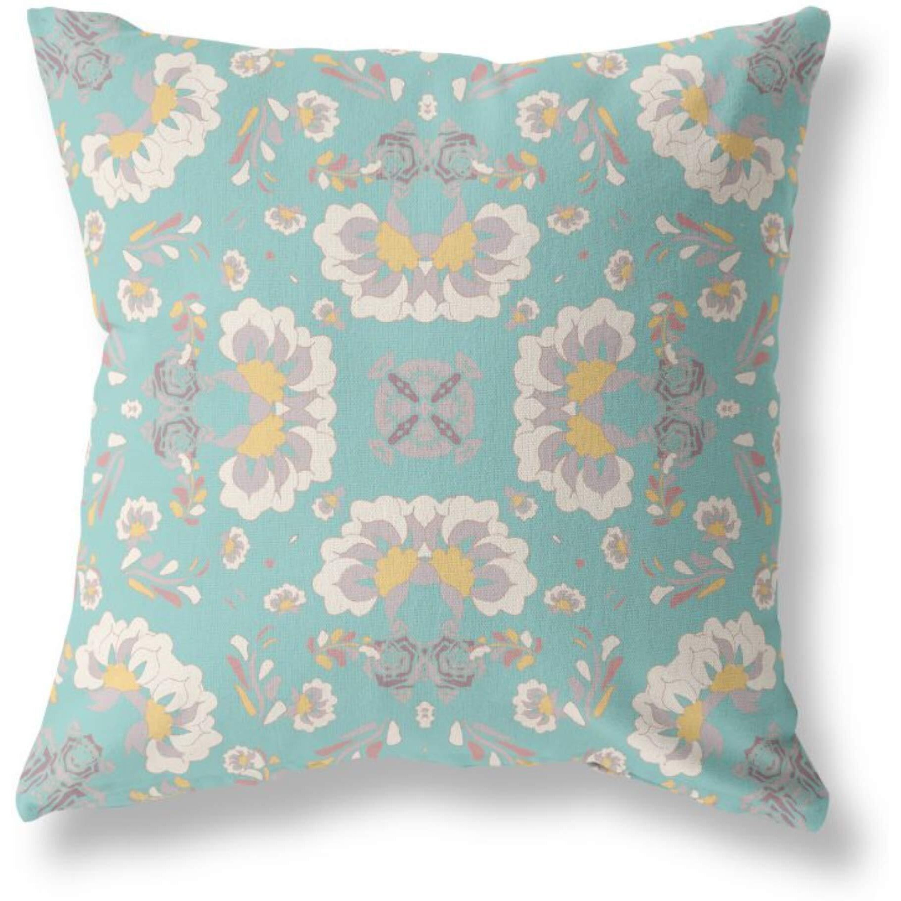 Amrita Sen Divine Flowers Broadcloth Indoor Outdoor Pillow, Zippered, GreenOffWhite