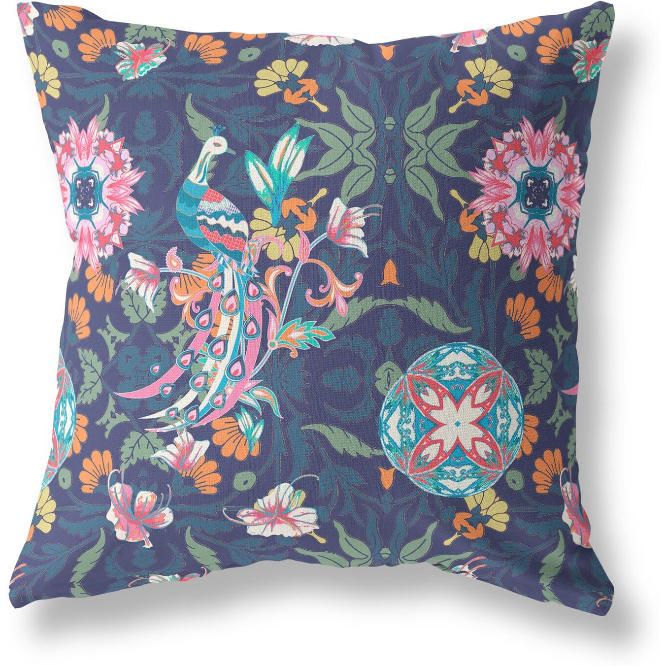 Amrita Sen Everest Peacock Broadcloth Indoor Outdoor Pillow, Zippered, BluePink