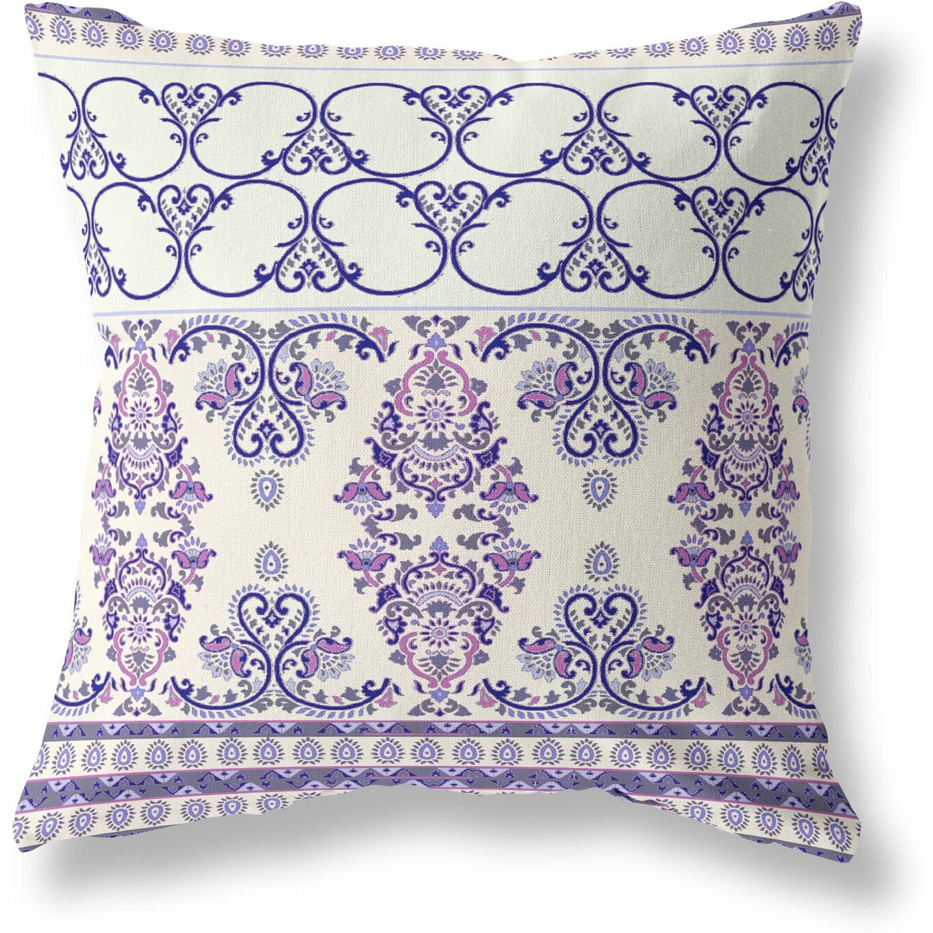 Amrita Sen Nandini Flowers Broadcloth Indoor Outdoor Pillow, Zippered, OffWhiteNavy
