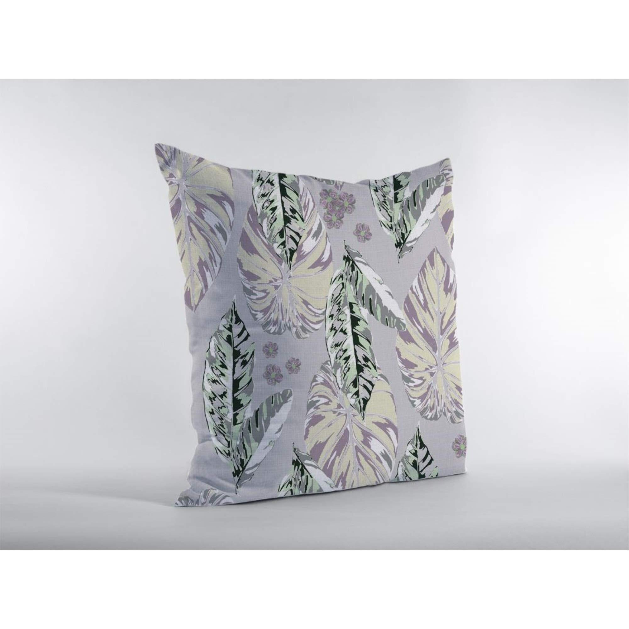 Amrita Sen Tropics Double Sided Suede Pillow, Zippered, Purple on Muted Gray