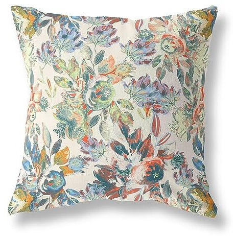 Amrita Sen Watercolor Lilac Bulb Broadcloth Indoor Outdoor Double Sided Cushion, Zippered, White YellowGreen