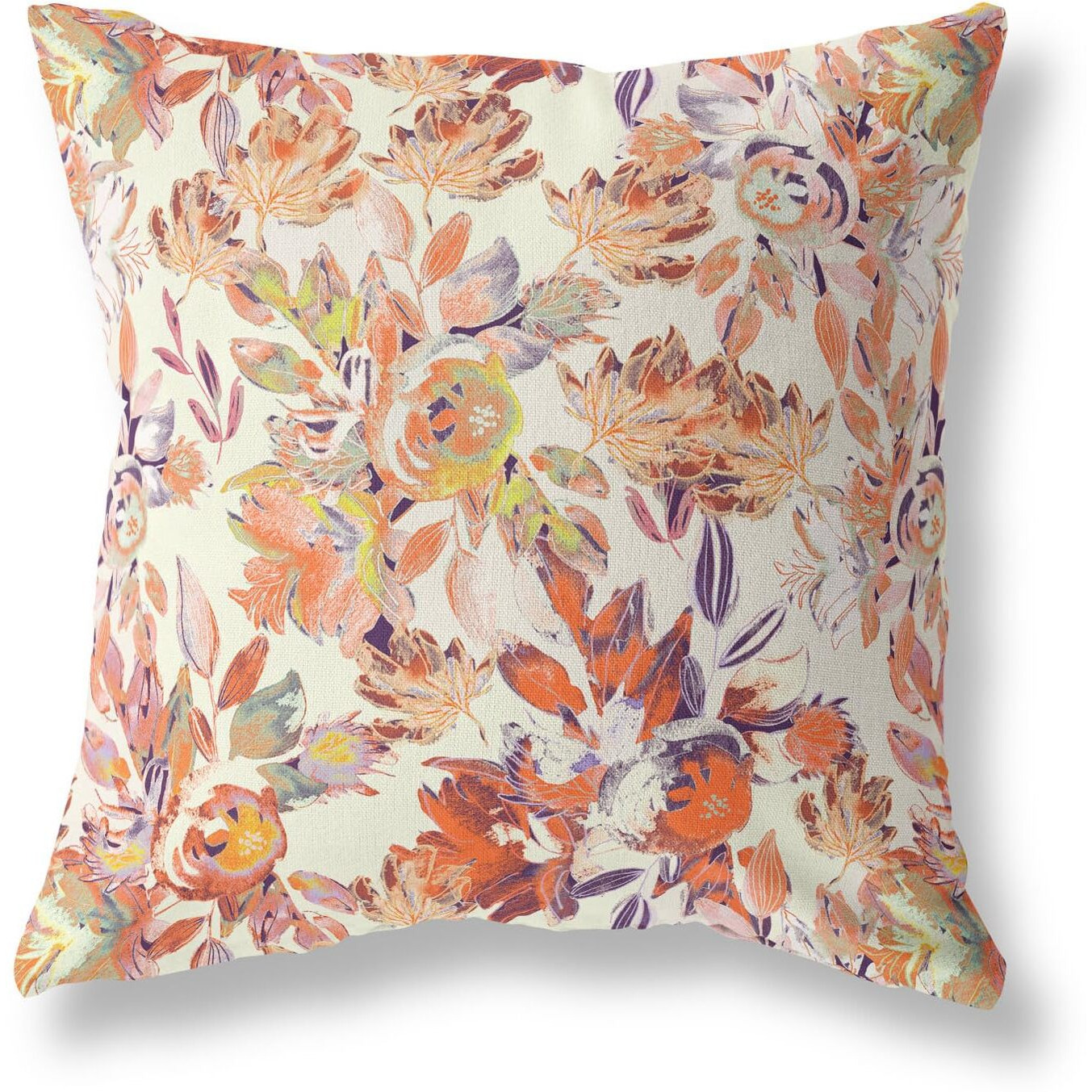 Amrita Sen Watercolor Lilac Bulb Broadcloth Indoor Outdoor Double Sided Cushion, Zippered, Red PeachCream