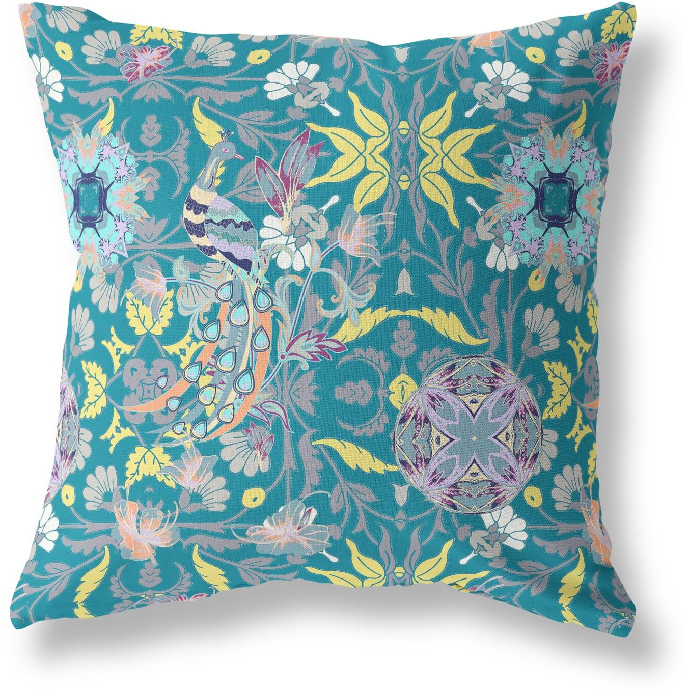 Amrita Sen Everest Peacock Broadcloth Indoor Outdoor Pillow, Zippered, GreenYellow