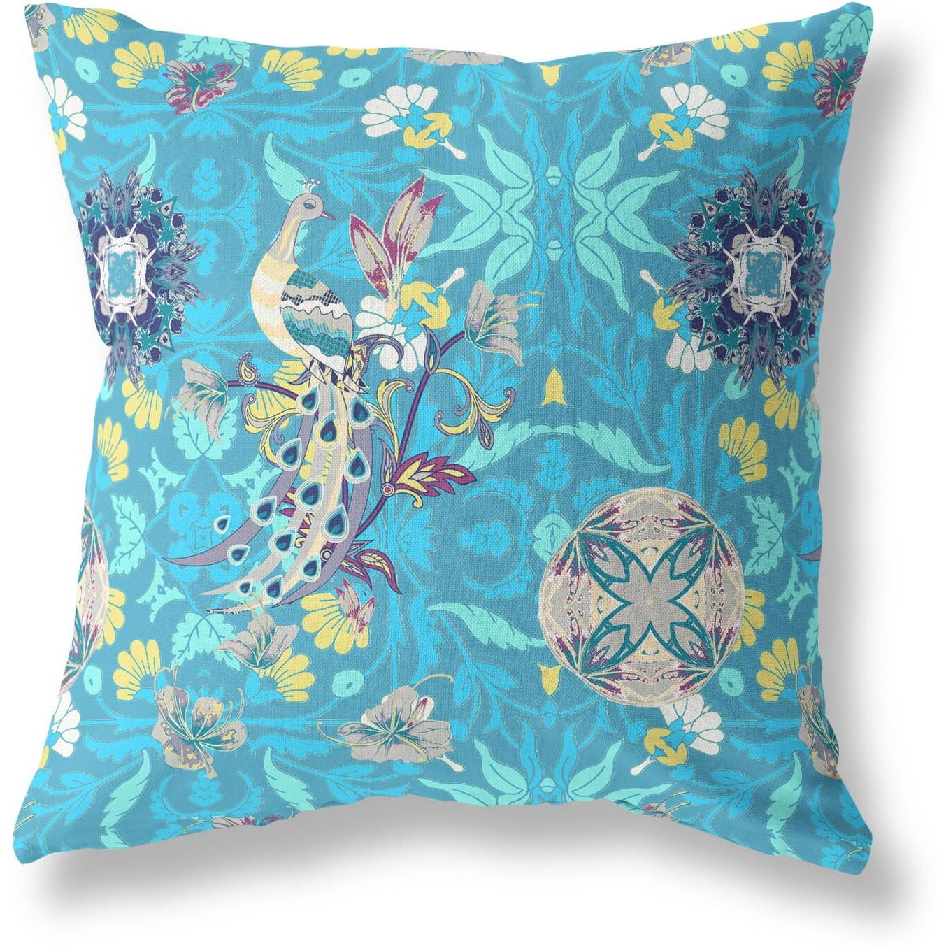 Amrita Sen Everest Peacock Broadcloth Indoor Outdoor Pillow, Zippered, BlueTurq