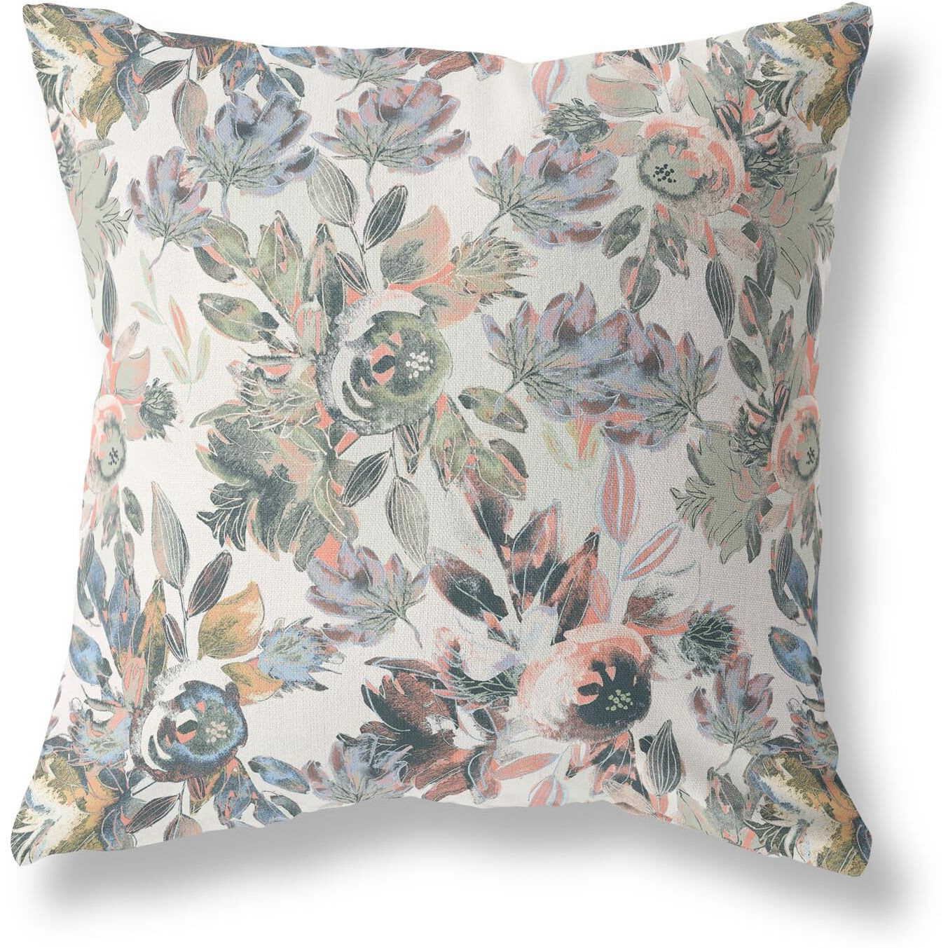 Amrita Sen Watercolor Lilac Bulb Broadcloth Indoor Outdoor Double Sided Cushion, Zippered, White PinkGrey