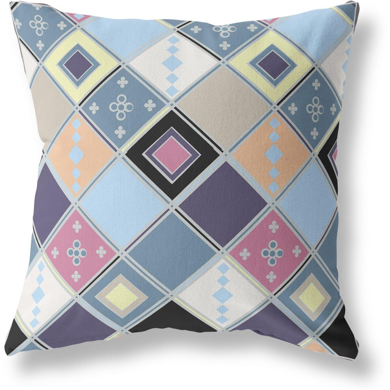 Amrita Sen Quilted Tile Diamonds Broadcloth Indoor Outdoor Double Sided Cushion, Zippered, Blue Purple
