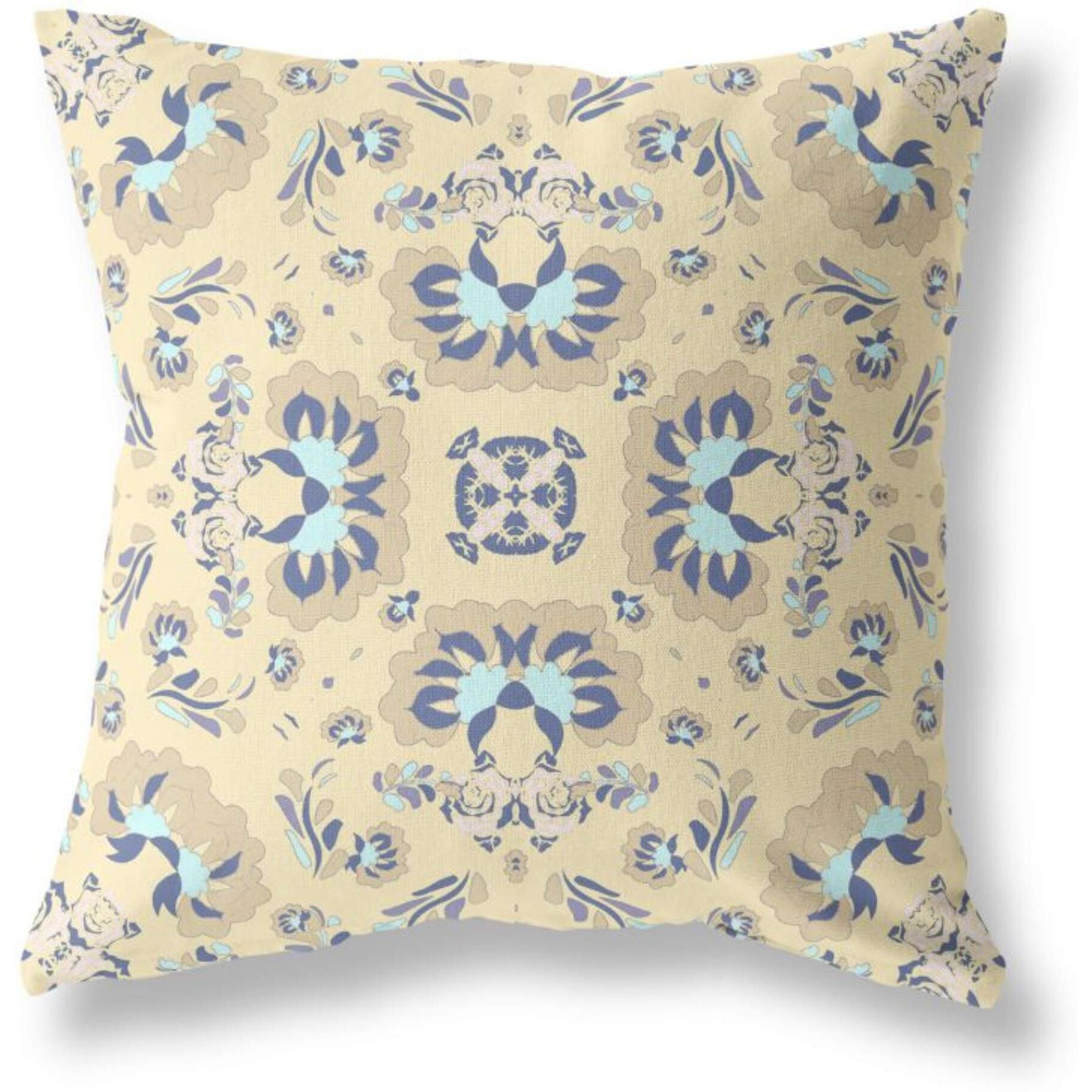 Amrita Sen Divine Flowers Broadcloth Indoor Outdoor Pillow, Zippered, YellowBlue
