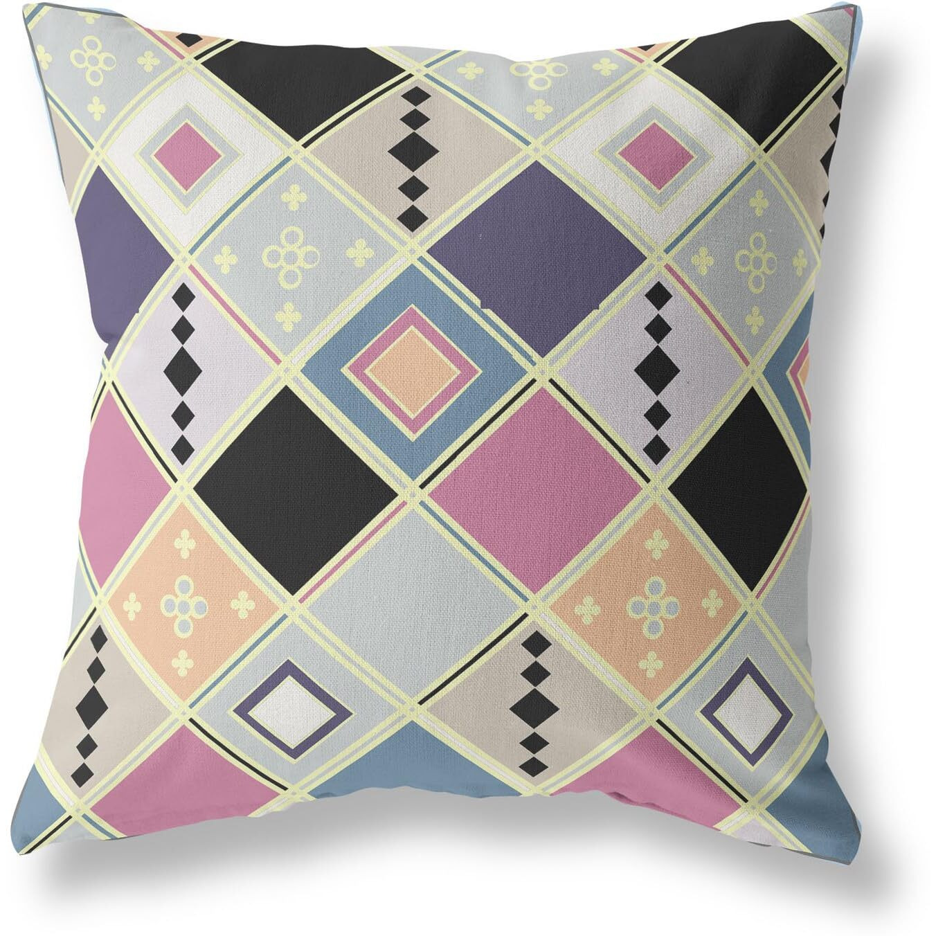 Amrita Sen Quilted Tile Diamonds Broadcloth Indoor Outdoor Double Sided Cushion, Zippered, Pink Gold