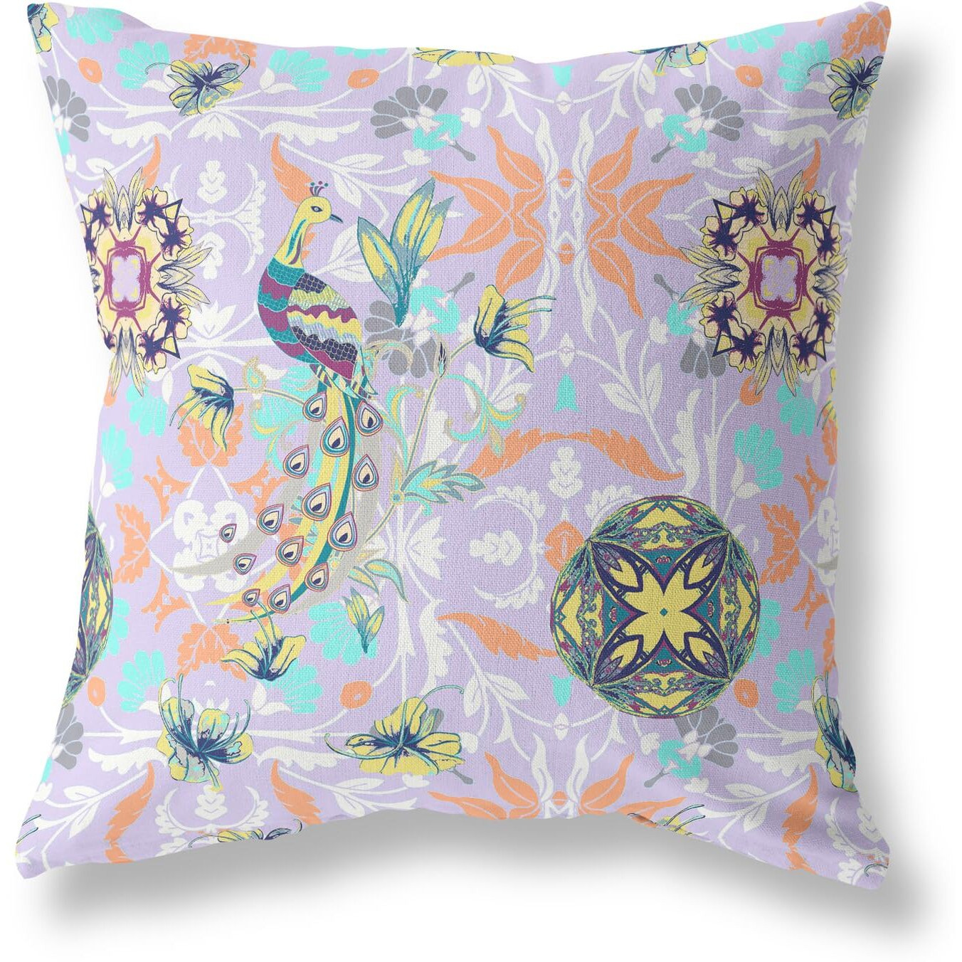Amrita Sen Everest Peacock Broadcloth Indoor Outdoor Pillow, Zippered, PurpleYellow