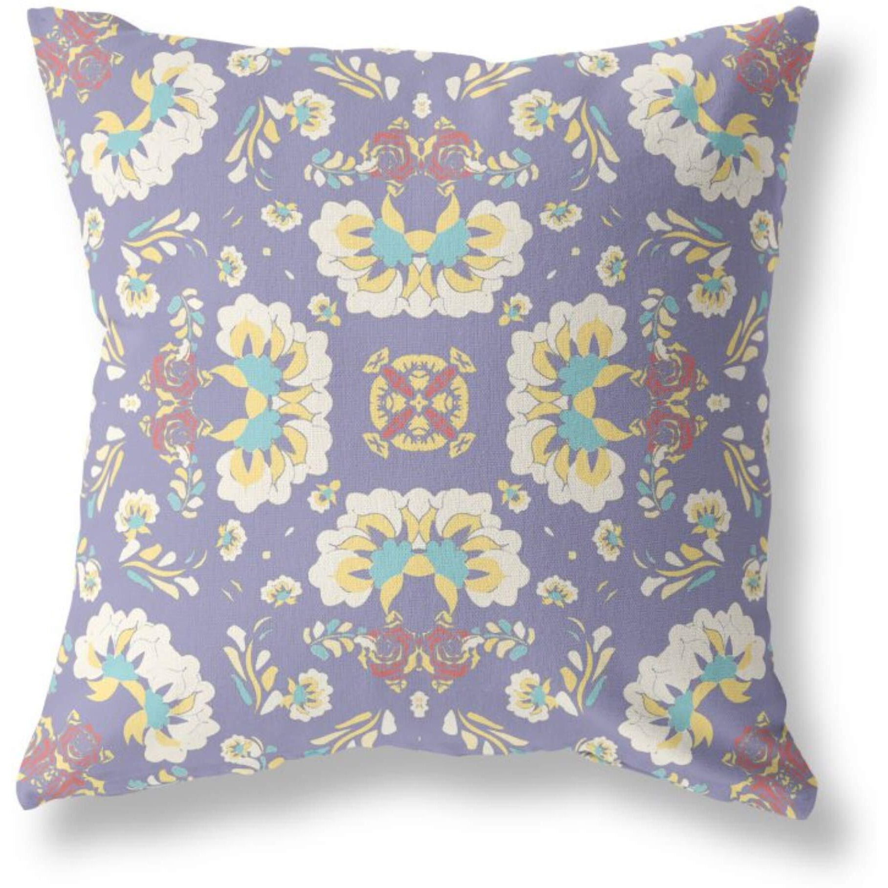 Amrita Sen Divine Flowers Broadcloth Indoor Outdoor Pillow, Zippered, PurpleOffWhite