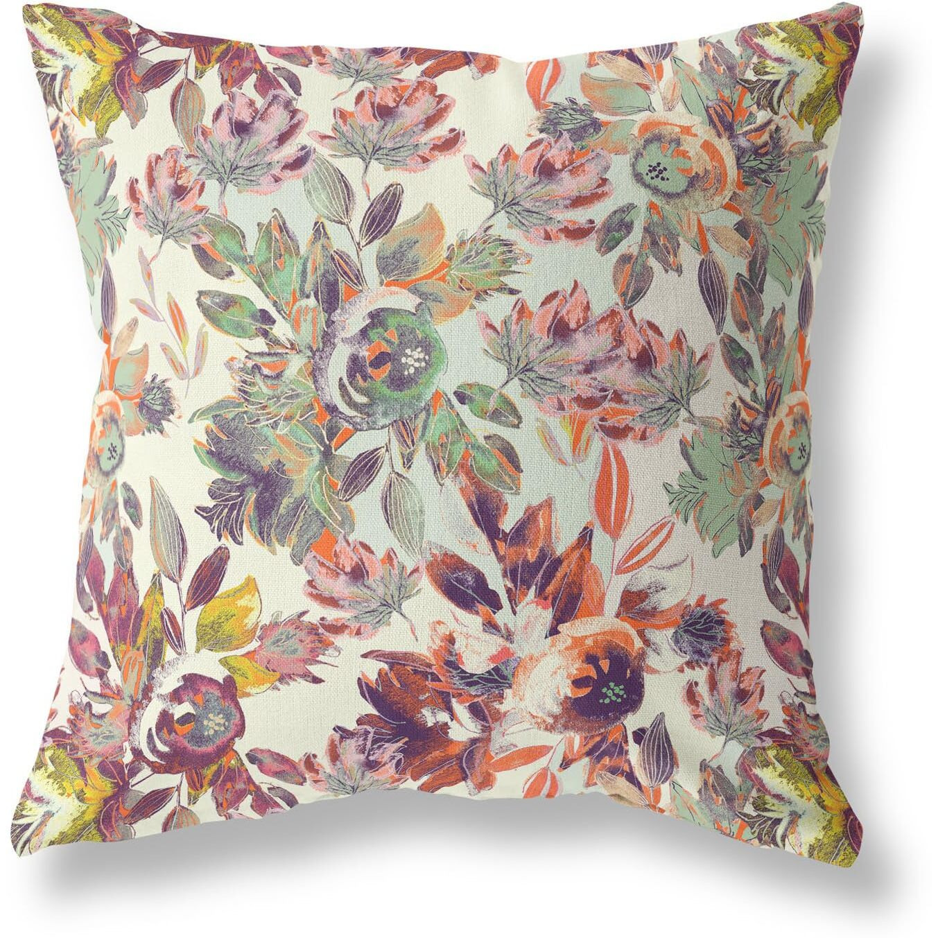 Amrita Sen Watercolor Lilac Bulb Broadcloth Indoor Outdoor Double Sided Cushion, Zippered, Green RedYellow