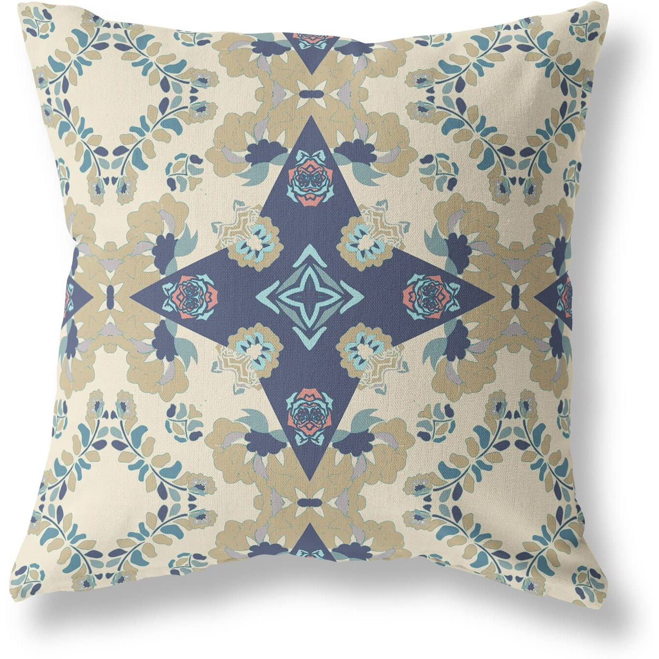 Amrita Sen Rose Diamond Broadcloth Indoor Outdoor Pillow, Zippered, OffWhiteBlue