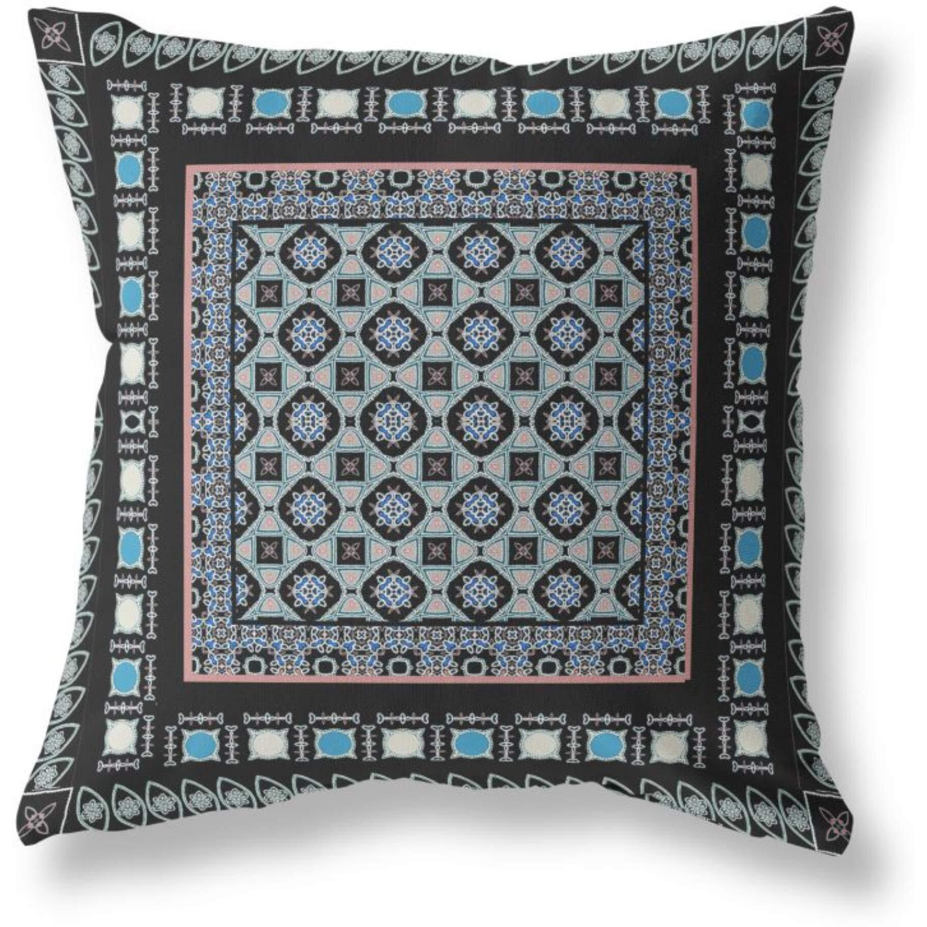 Amrita Sen Floral Windows Broadcloth Indoor Outdoor Pillow, Zippered, BlackBlue