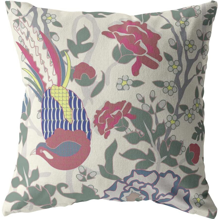 Amrita Sen Hiding Peacock Double Sided Suede Pillow, Zippered, Burgundy on White