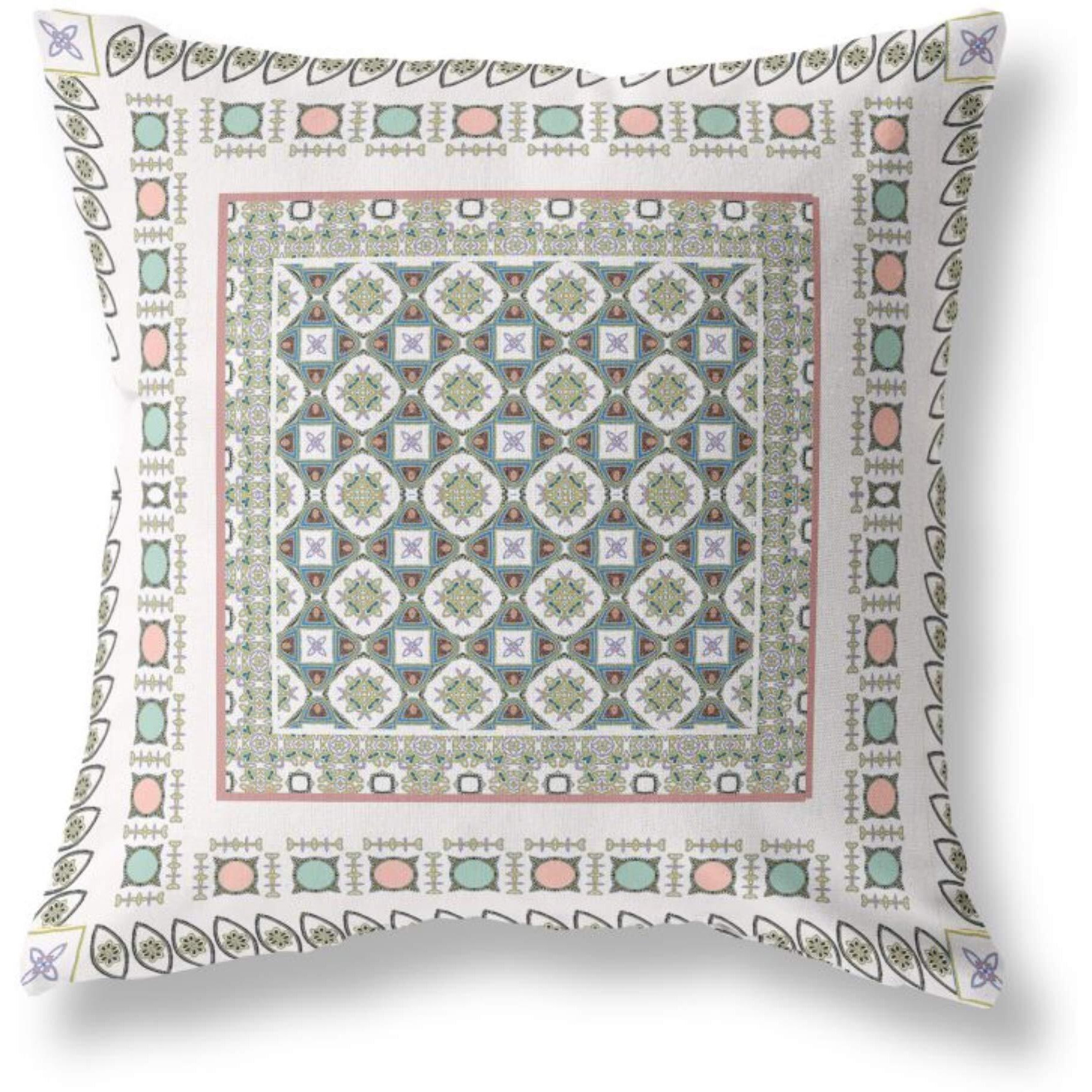 Amrita Sen Floral Windows Broadcloth Indoor Outdoor Pillow, Zippered, WhiteBlue