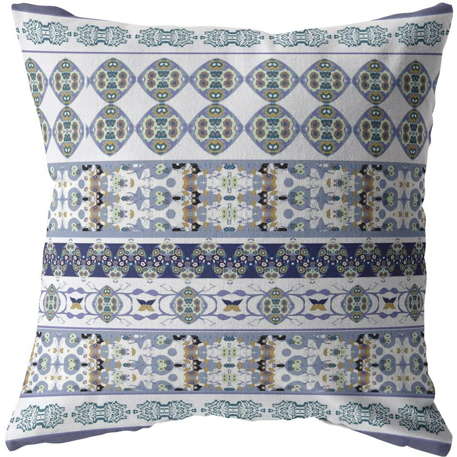 Amrita Sen Flower Strips Double Sided Suede Pillow, Zippered, Navy and Teal on White