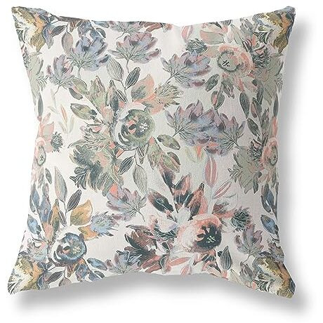 Amrita Sen Watercolor Lilac Bulb Broadcloth Indoor Outdoor Double Sided Cushion, Zippered, White PinkGrey