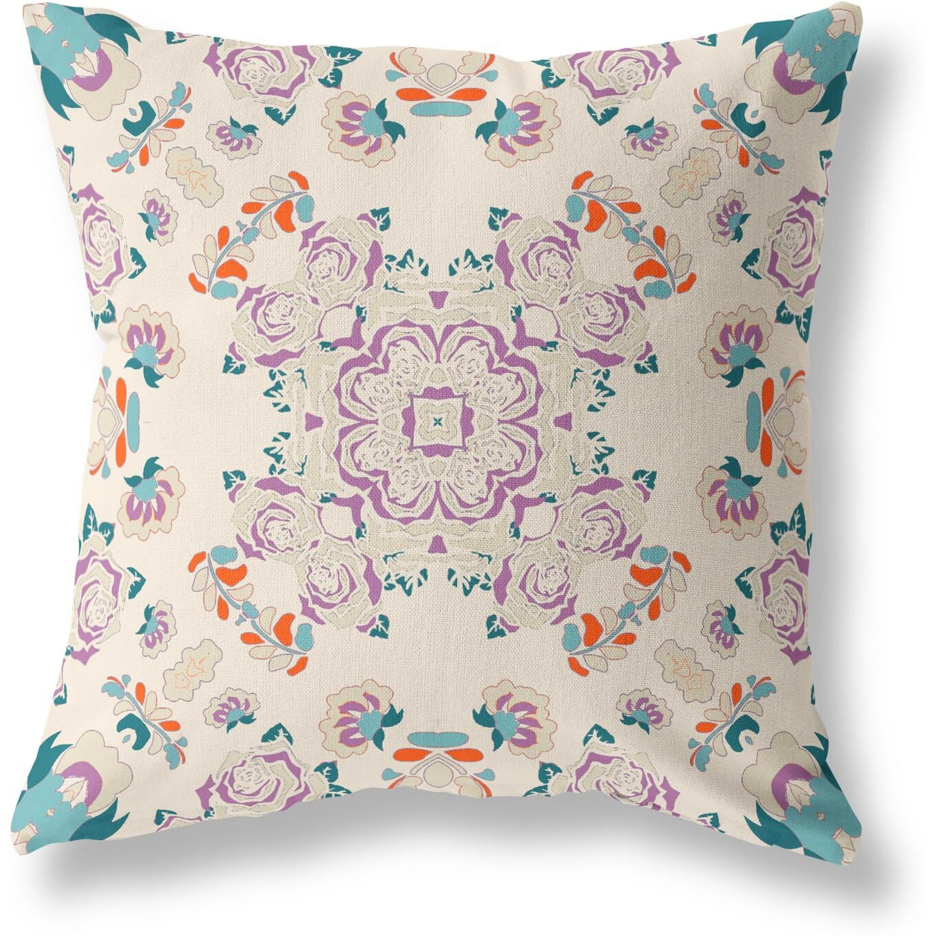 Amrita Sen Rose Wreath Broadcloth Indoor Outdoor Pillow, Zippered, OffWhitePurple