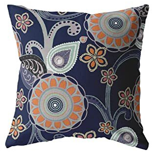 Amrita Sen Flower Circles Double Sided Suede Pillow, Zippered, Orange, Light Green, Gray on Indigo
