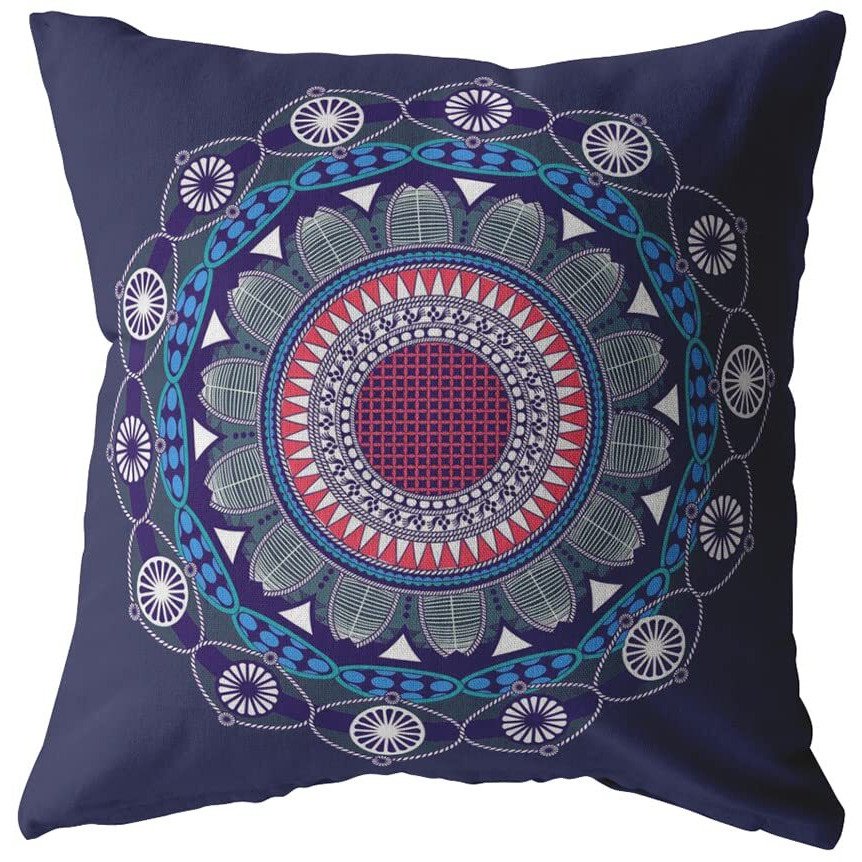 Amrita Sen Net Mandala Double Sided Suede Pillow, Zippered, Navy