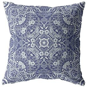 Amrita Sen Tree of Life Double Sided Suede Pillow, Zippered, Indigo on White