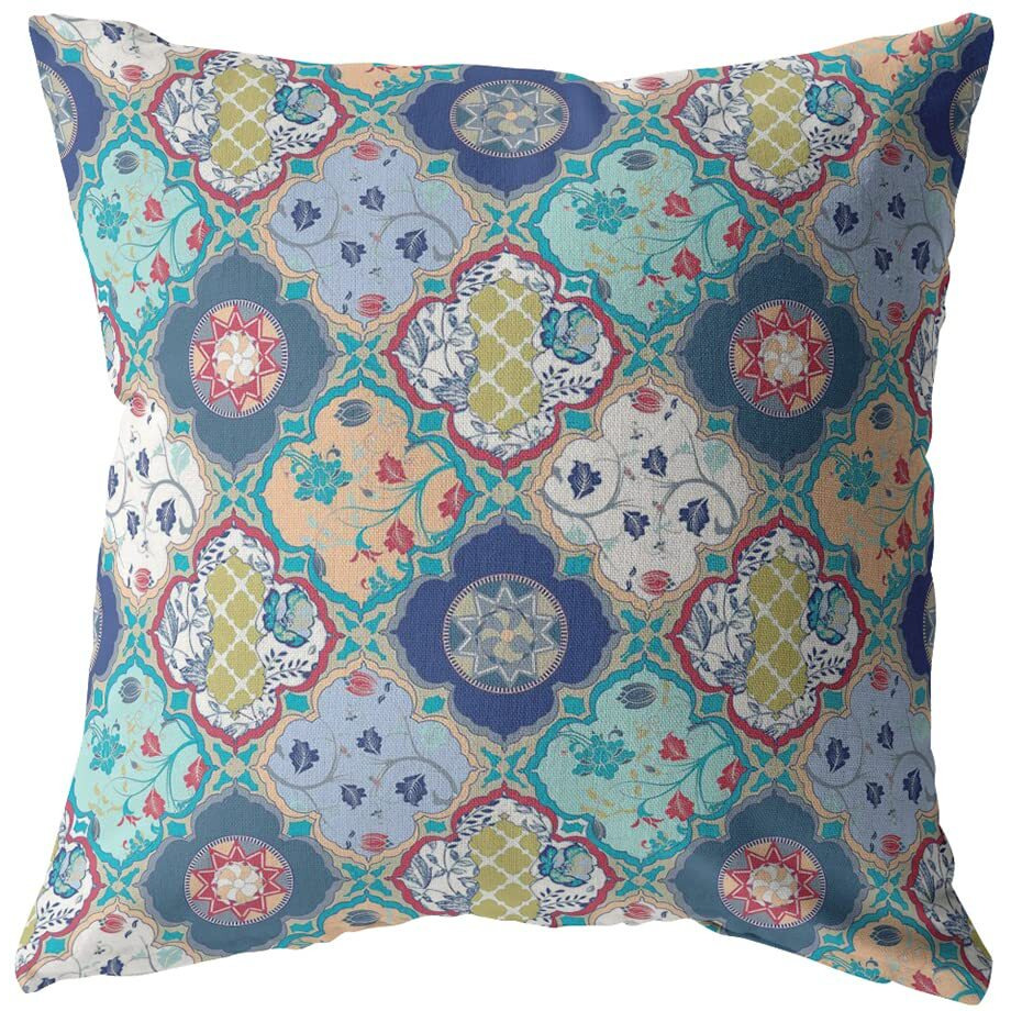 Amrita Sen Flower Diamonds Double Sided Suede Pillow, Zippered, Moss Green and Peach