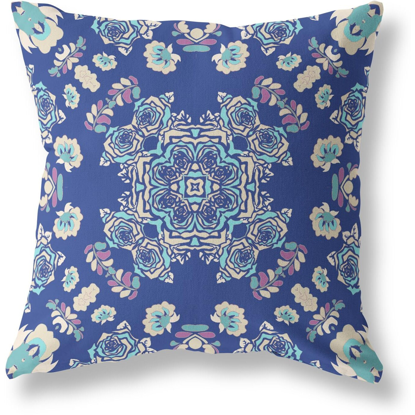 Amrita Sen Rose Wreath Broadcloth Indoor Outdoor Pillow, Zippered, BlueOffWhite