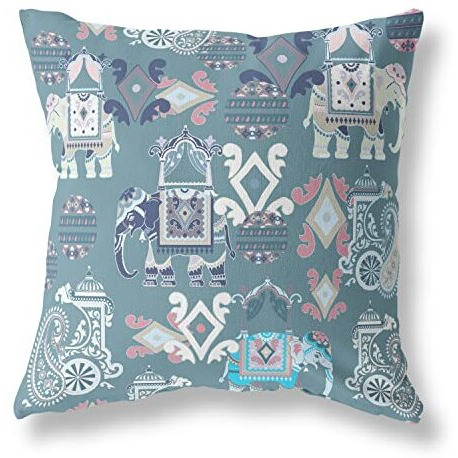 Amrita Sen Elephant Howdah Suede Blown and Closed Pillow w/Insert in Gray and White
