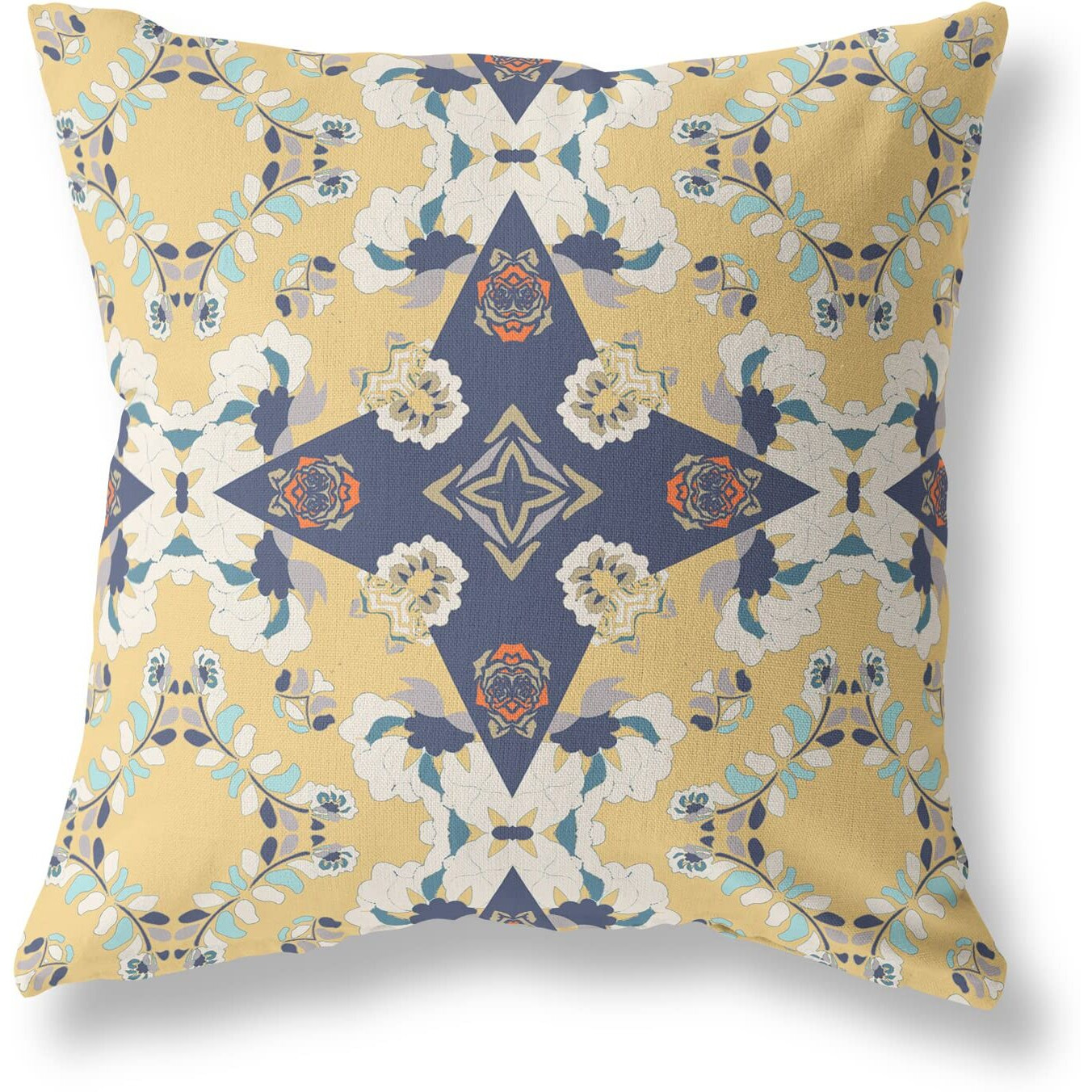 Amrita Sen Rose Diamond Suede Blown and Closed Pillow w/Insert in Yellow and Blue