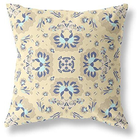 Amrita Sen Divine Flowers Suede Blown and Closed Pillow w/Insert in Yellow