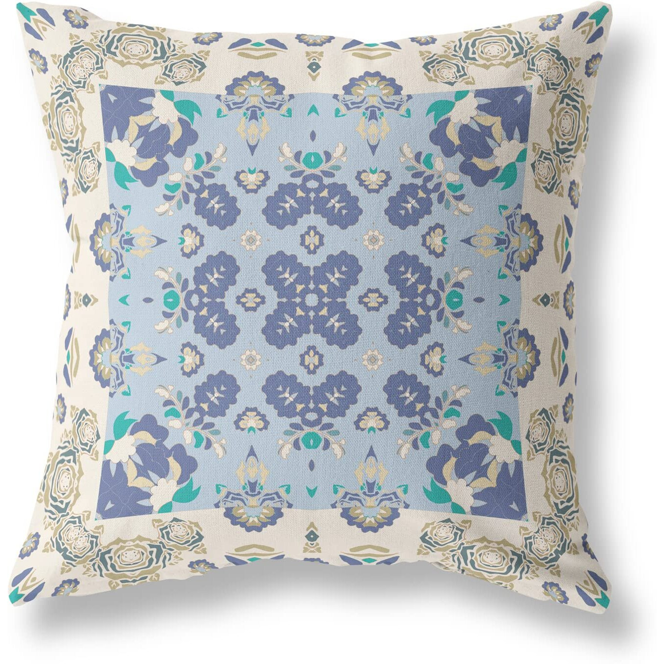 Amrita Sen Rose Box Suede Blown and Closed Pillow w/Insert in Off White and Blue