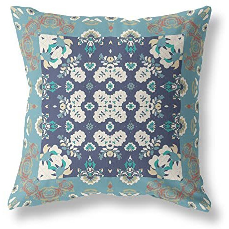 Amrita Sen Rose Box Suede Blown and Closed Pillow w/Insert in Gray and Blue