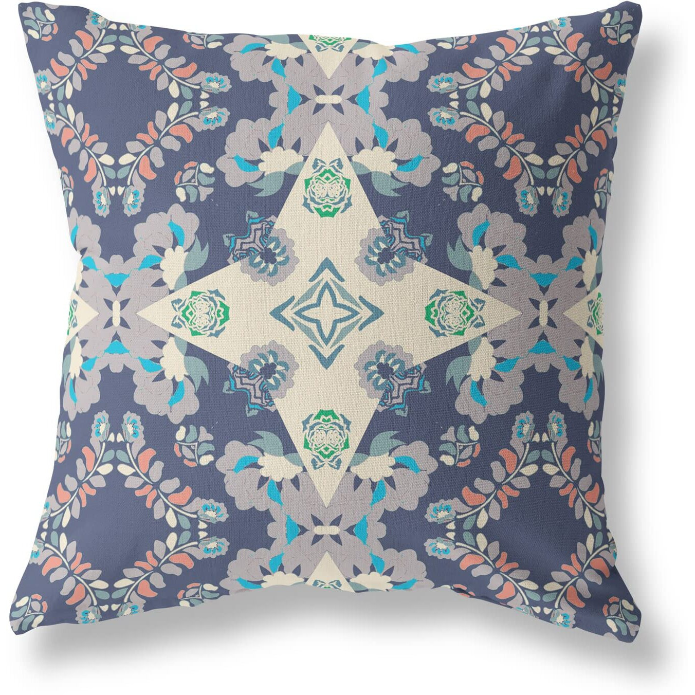 Amrita Sen Rose Diamond Suede Blown and Closed Pillow w/Insert in Blue and Off White