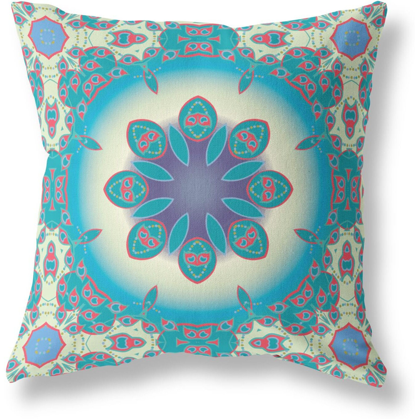 Amrita Sen Jewel Circle Suede Blown and Closed Pillow w/Insert in Yellow and Red