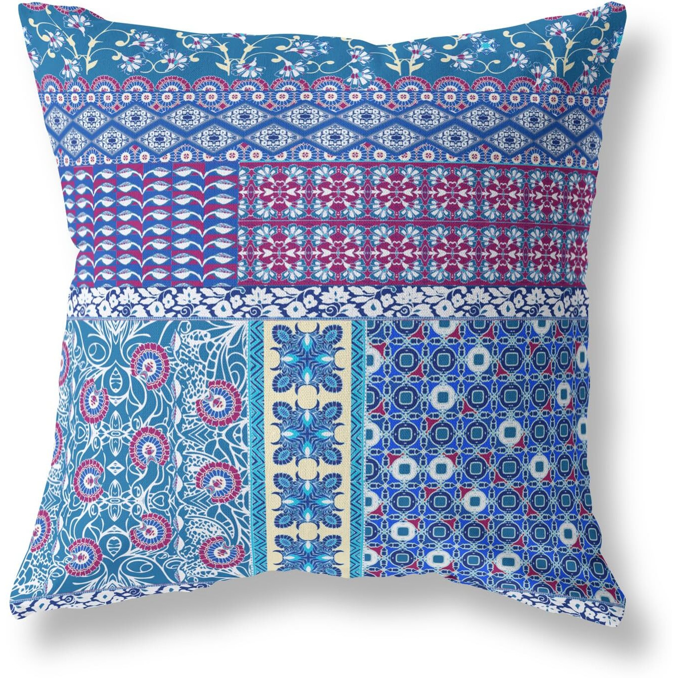 Amrita Sen Flower Castle Patchwork Suede Blown and Closed Pillow w/Insert in Navy and Maroon
