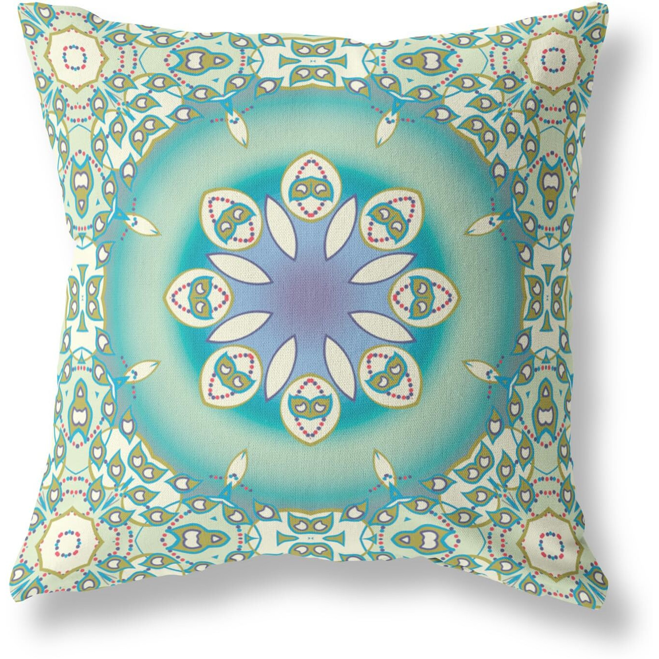Amrita Sen Jewel Circle Suede Blown and Closed Pillow w/Insert in Beige and Green