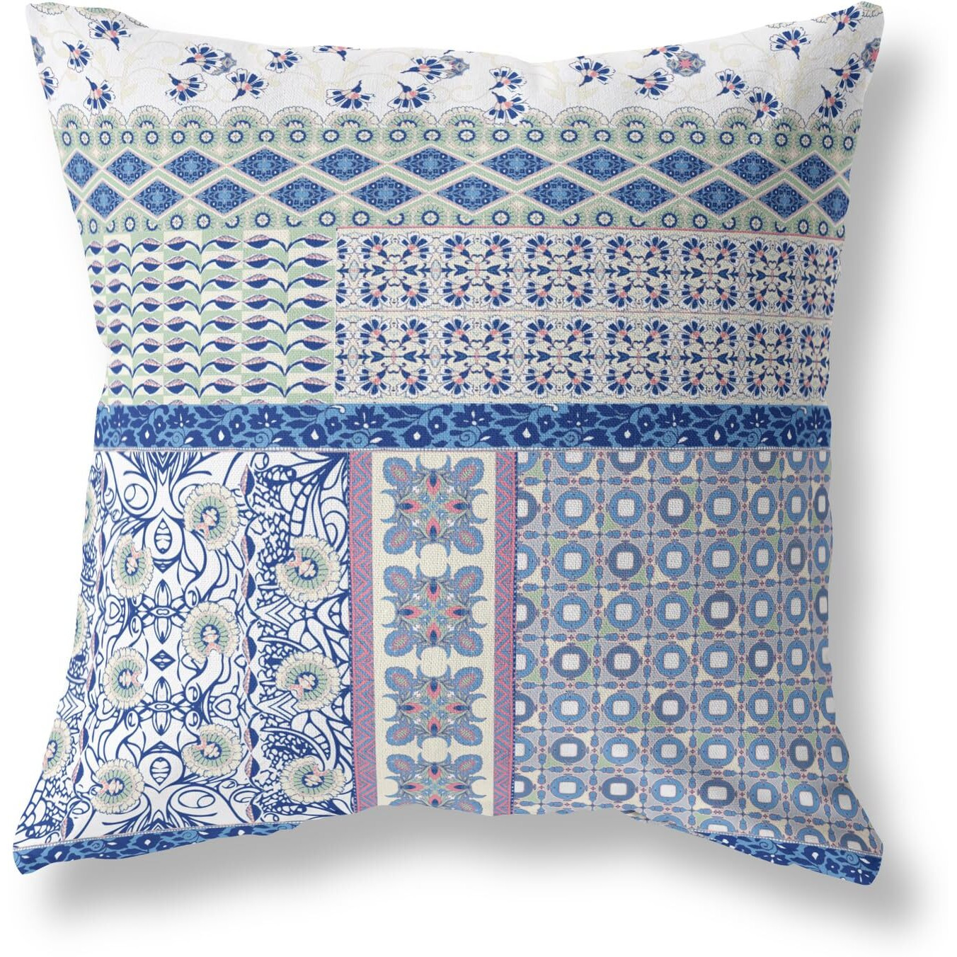 Amrita Sen Flower Castle Patchwork Suede Blown and Closed Pillow w/Insert in White and Pink