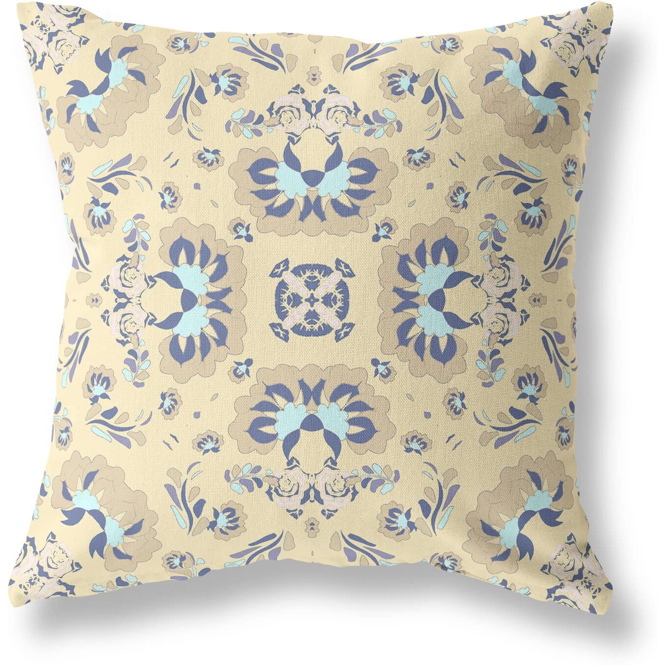 Amrita Sen Divine Flowers Suede Blown and Closed Pillow w/Insert in Yellow
