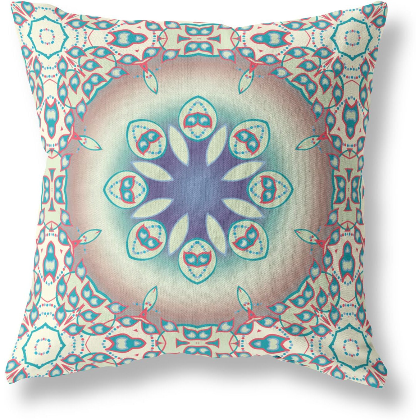 Amrita Sen Jewel Circle Suede Blown and Closed Pillow w/Insert in Beige and Blue