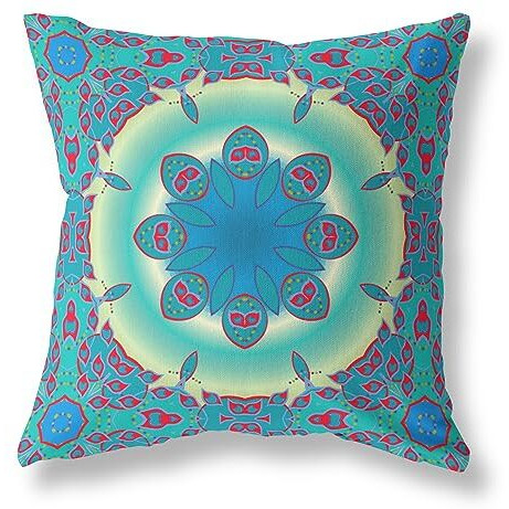 Amrita Sen Jewel Circle Suede Blown and Closed Pillow w/Insert in Green and Red