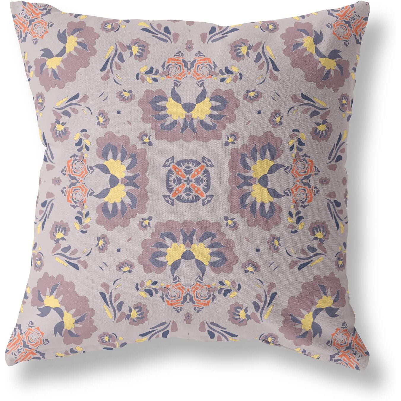 Amrita Sen Divine Flowers Suede Blown and Closed Pillow w/Insert in Muted Purple and Yellow