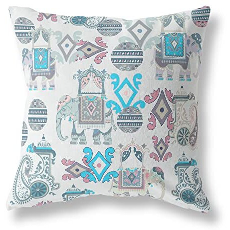Amrita Sen Elephant Howdah Suede Zippered Pillow w Insert in Beige and Blue