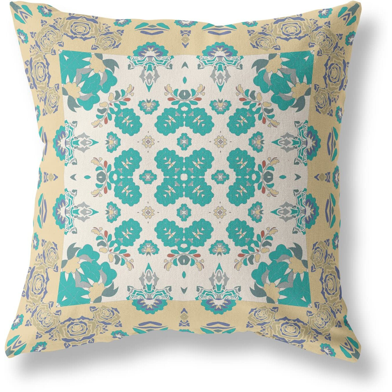 Amrita Sen Rose Box Suede Zippered Pillow w Insert in Yellow and White