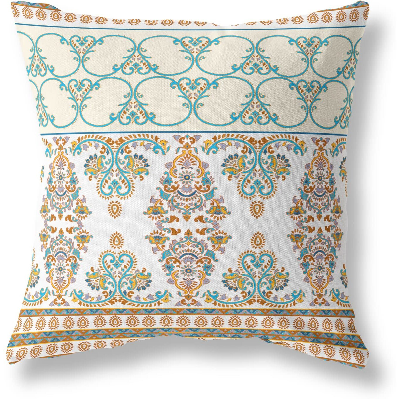 Amrita Sen Nandini Flowers Suede Zippered Pillow w Insert in Orange and Teal
