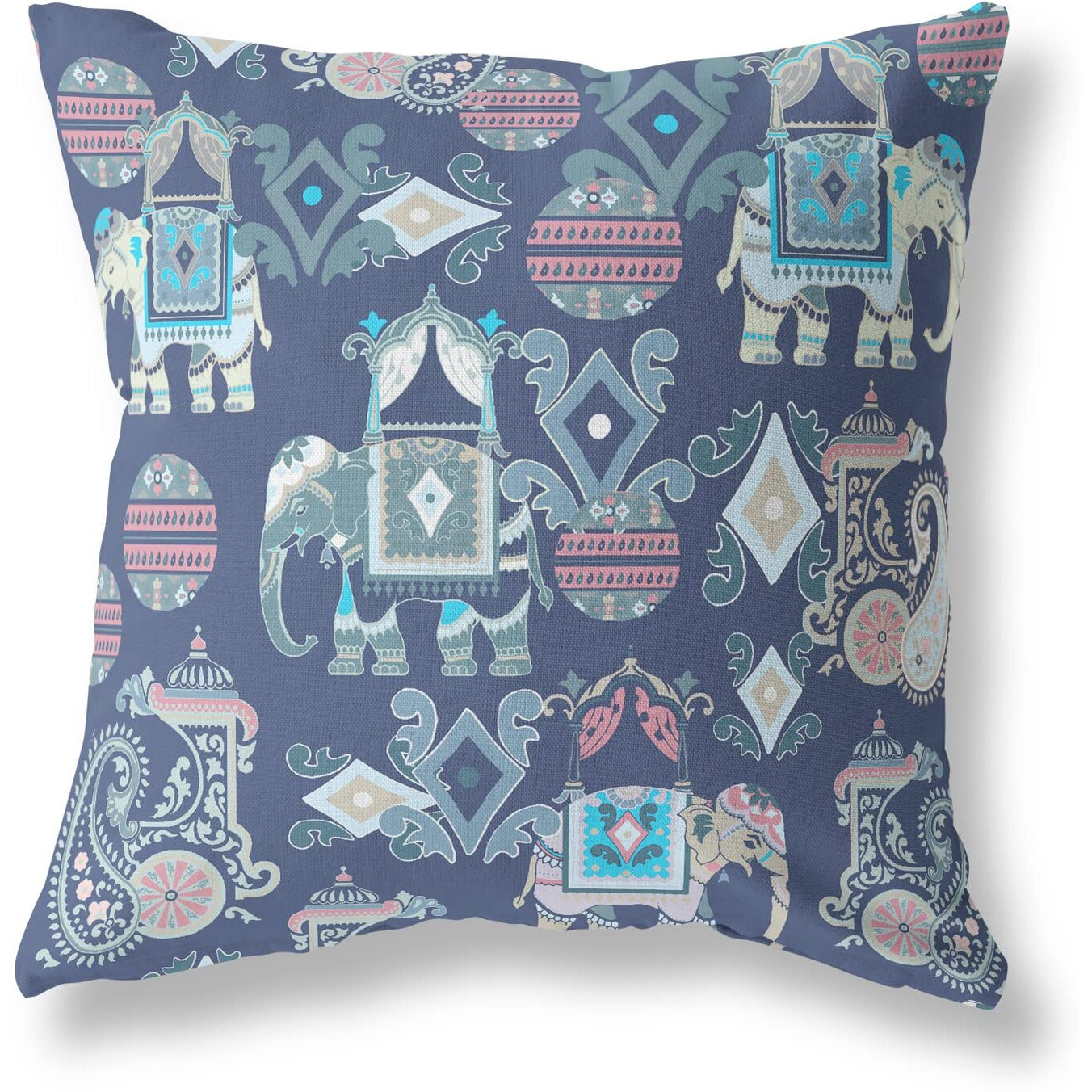 Amrita Sen Elephant Howdah Suede Blown and Closed Pillow w/Insert in Blue and Gray