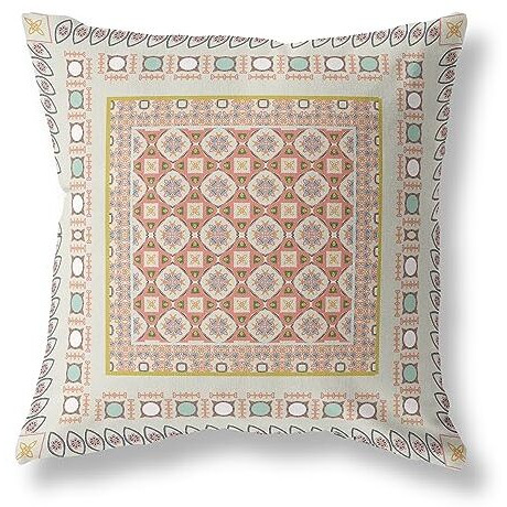Amrita Sen Floral Windows Suede Blown and Closed Pillow w/Insert in Off White and Orange