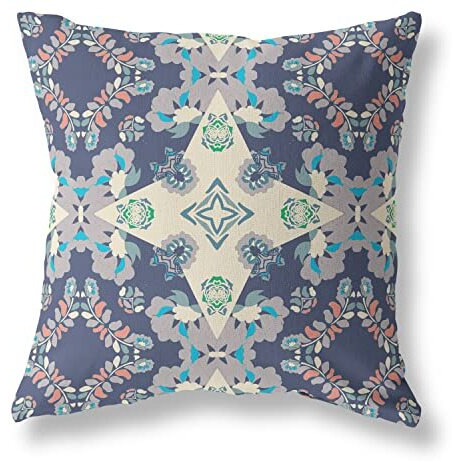 Amrita Sen Rose Diamond Suede Zippered Pillow w Insert in Blue and Off White